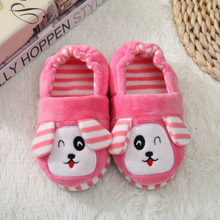 Pink Stripe Dog Child Slippers